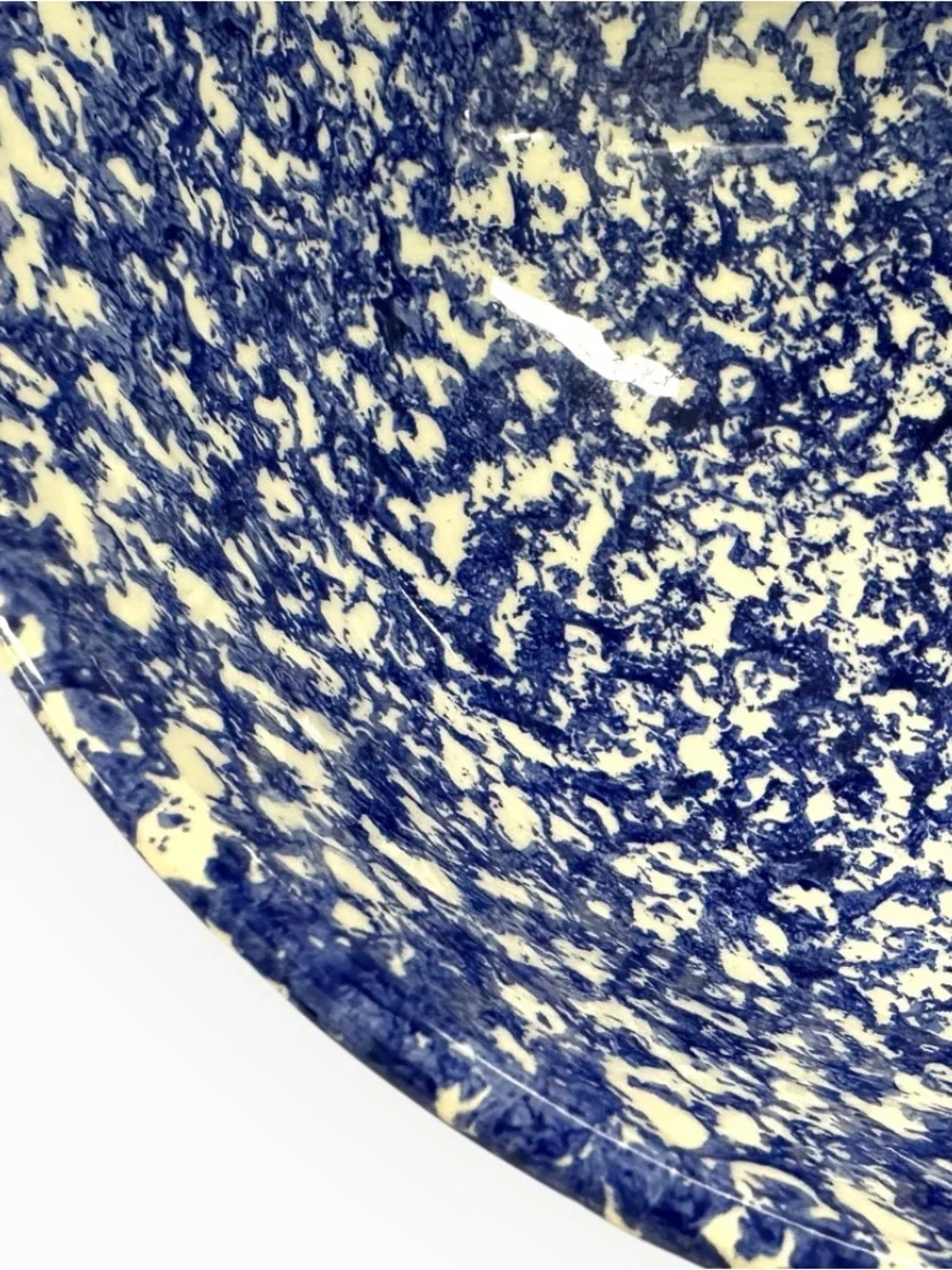 Vintage ISG Italy Blue Spongeware Pasta Bowl & Dinner Plate Set 10.5” Stoneware